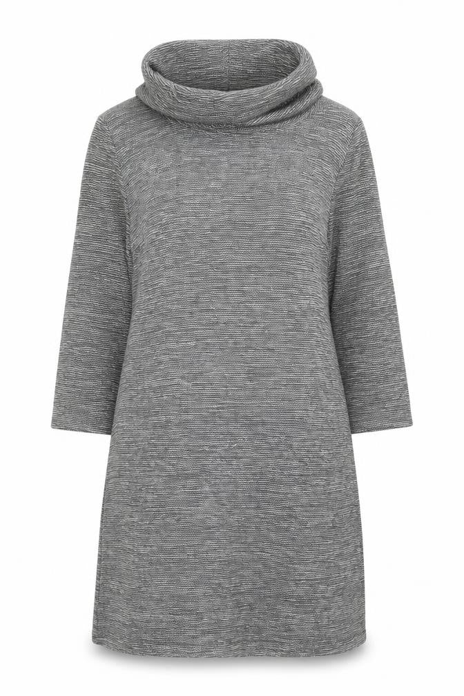 Front view of Viz A Viz women’s grey roll neck acrylic jumper, size UK 12