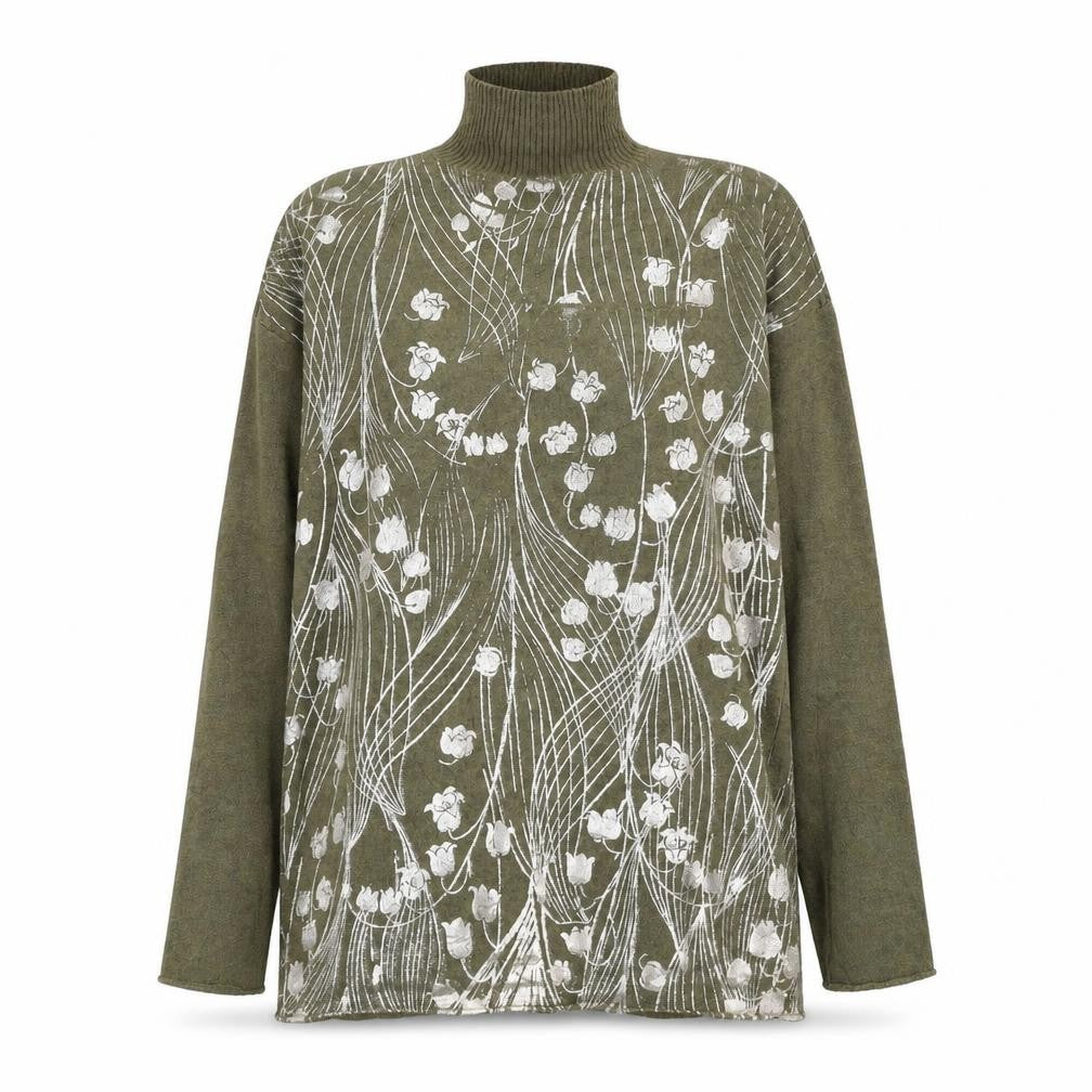 Preworn Womens Green Mock Neck Floral Viscose Pullover Jumper Size M