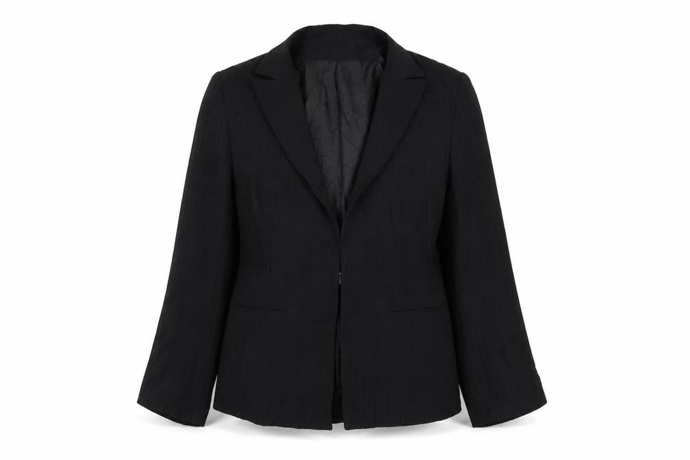 Front view of Bay women’s black jacket blazer, size UK 14, button