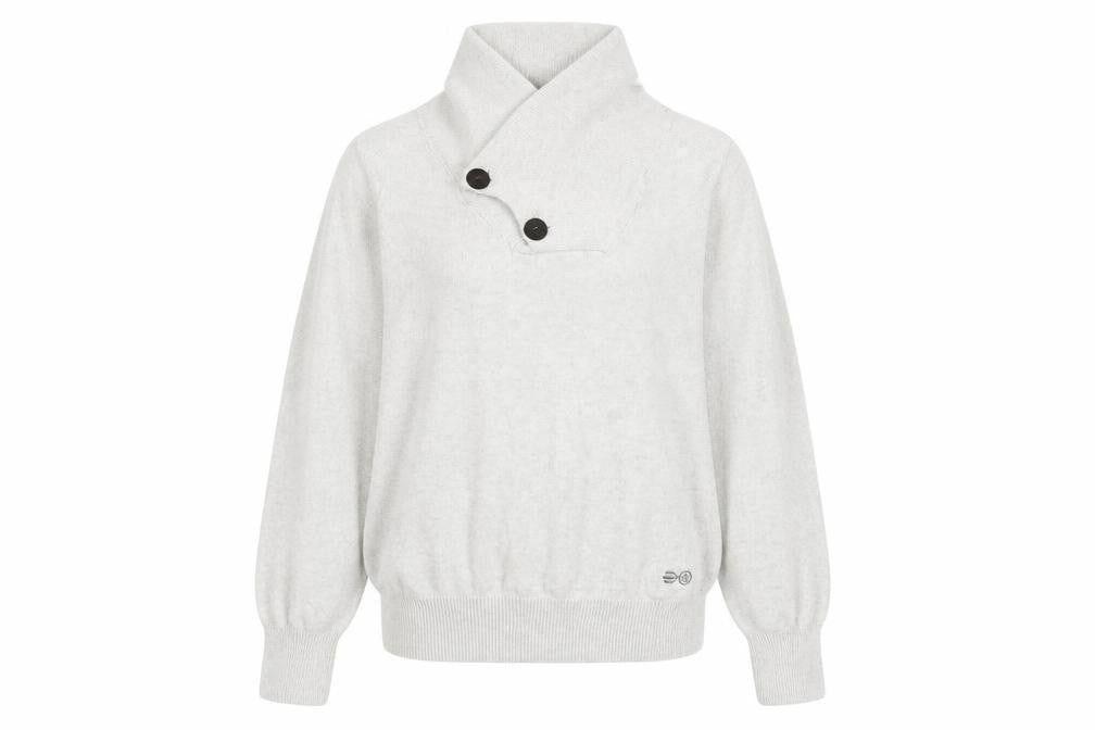 Front view of Crosshatch women’s grey roll neck cotton jumper, size M