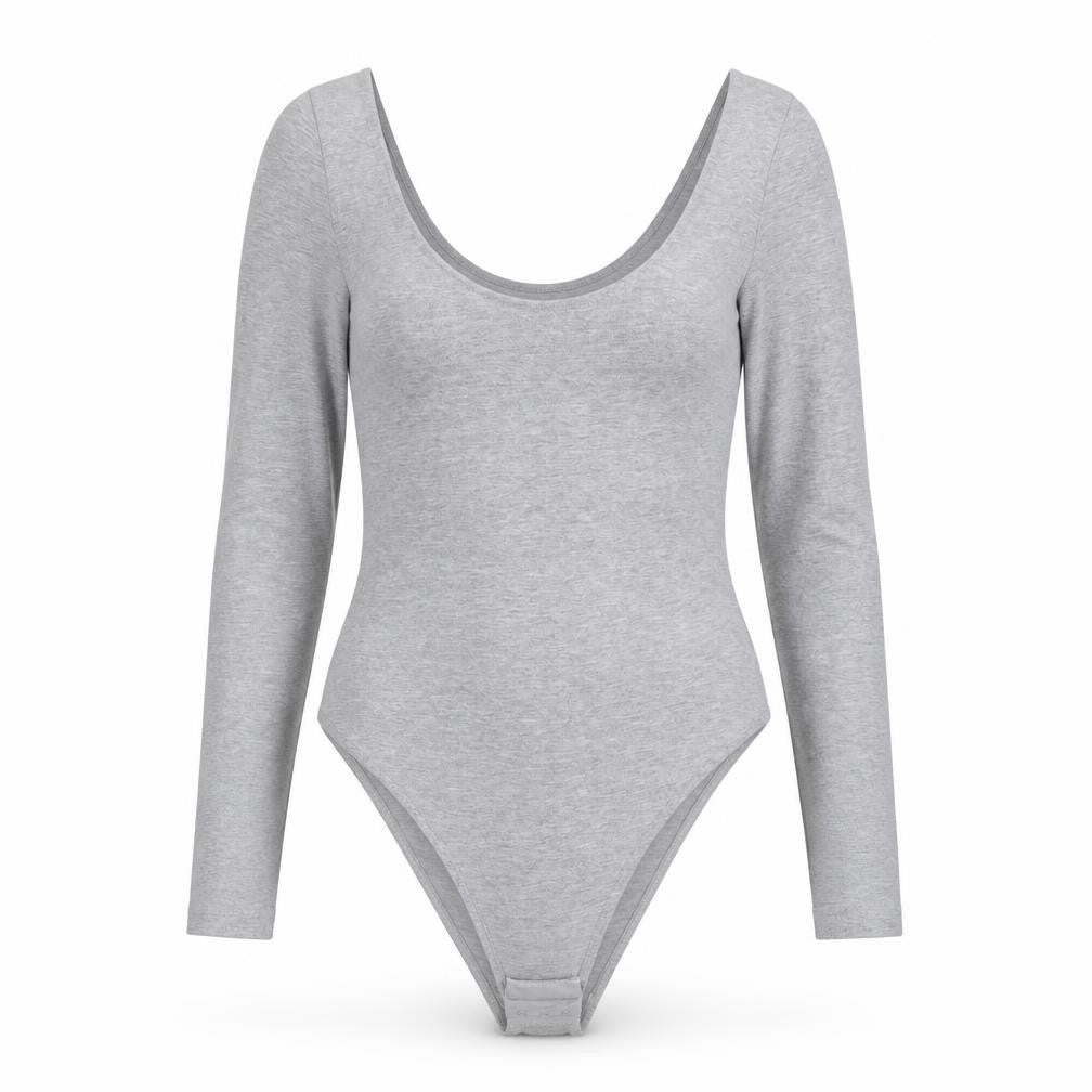 Front view of H&M women’s grey cotton bodysuit one-piece, size S