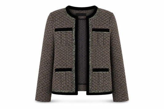 Front view of Next women’s multicoloured geometric jacket blazer, size UK 8