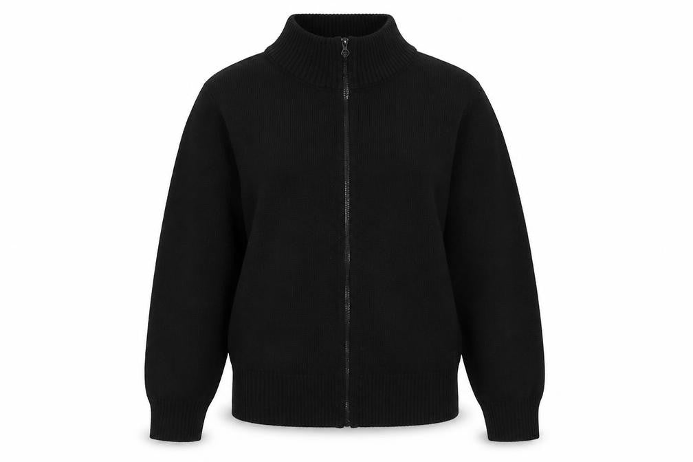 Ron Kay Womens Black High Neck Acrylic Full Zip Jumper Size 12
