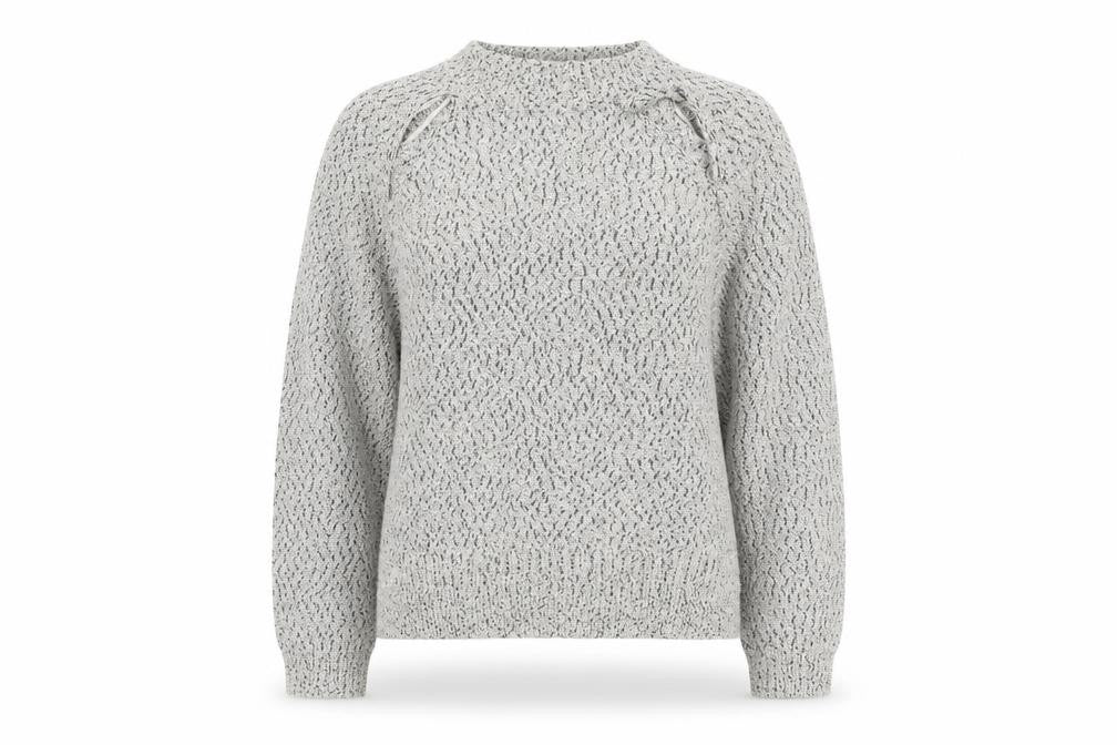 Front view of Light Before Dark women’s grey round neck cotton jumper, size XS