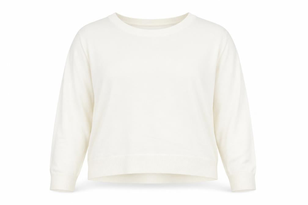 Front view of Dorothy Perkins women’s ivory round neck viscose jumper, size UK 12