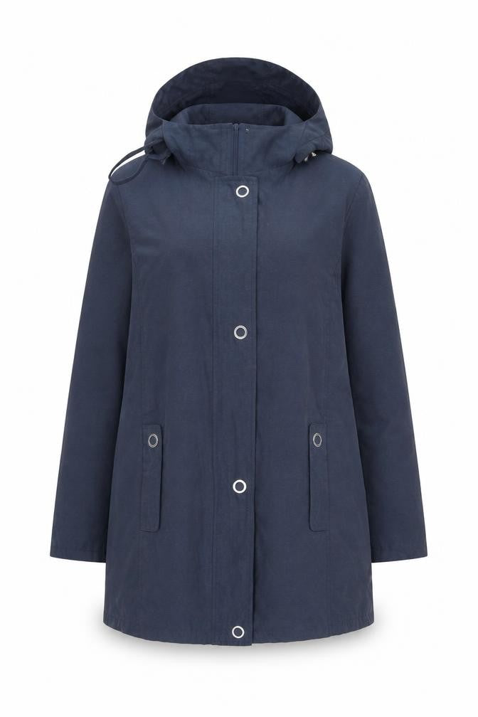 Front view of First Avenue women’s blue geometric jacket, size UK 14