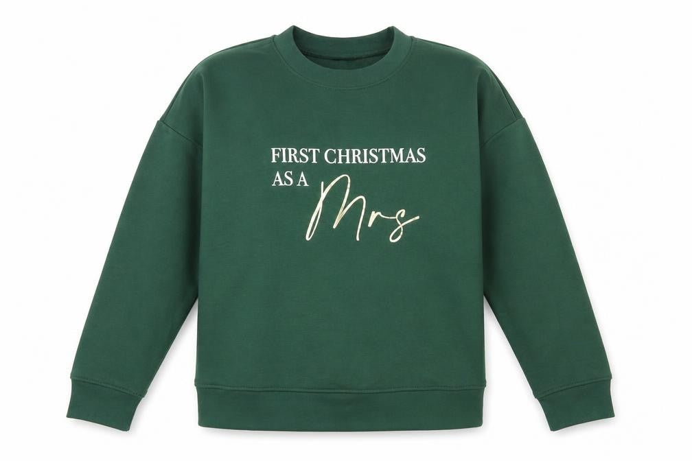 Front view of Primark women’s green cotton pullover sweatshirt, size UK 10, pullover - christmas