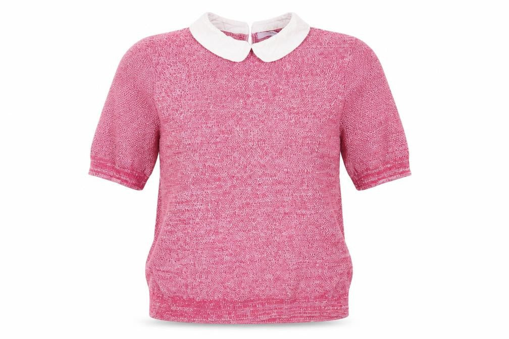 Front view of Next women’s pink collared cotton jumper, size UK 8