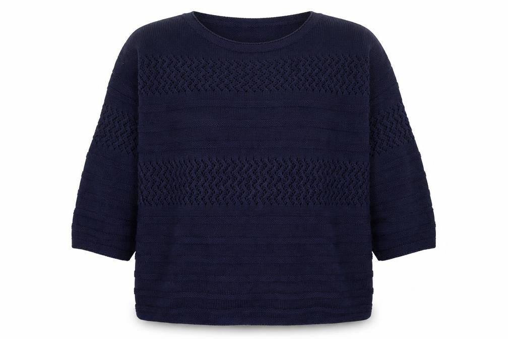 Front view of Bonmarché women’s blue round neck cotton jumper, size L