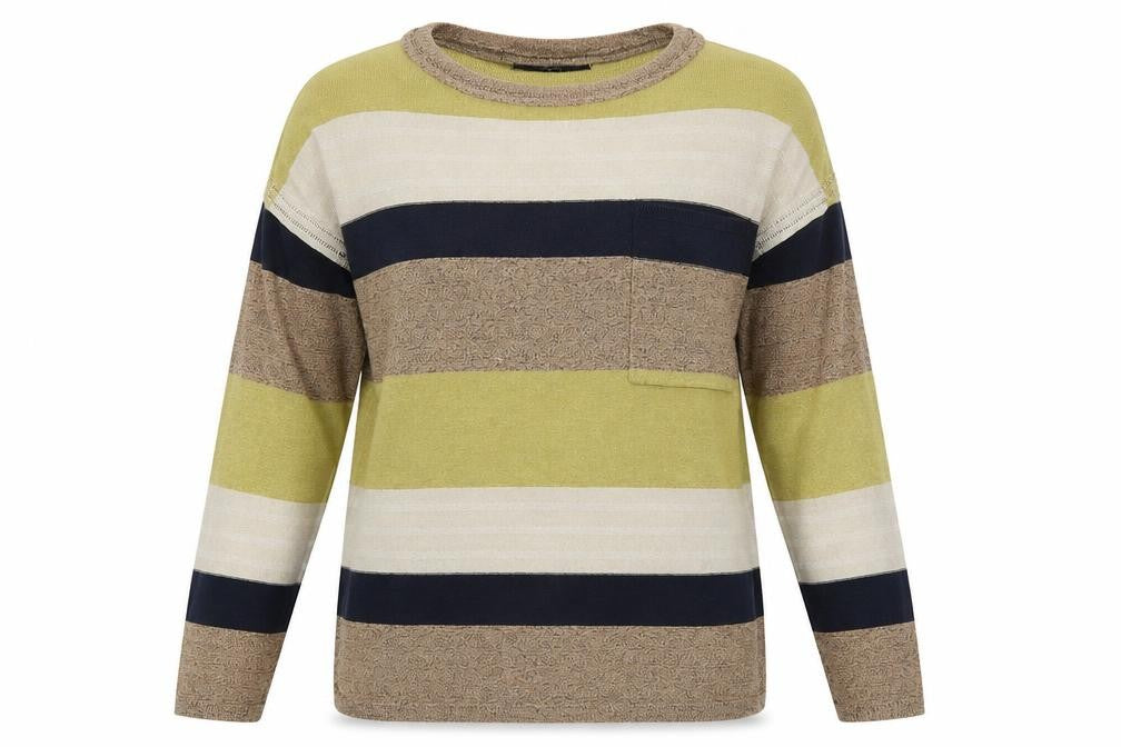 Front view of Next women’s multicoloured round neck striped viscose jumper, size UK 10