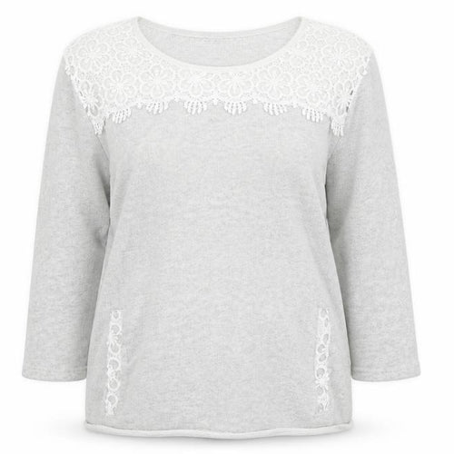 Originals Womens Grey Round Neck Floral Cotton Pullover Jumper Size L