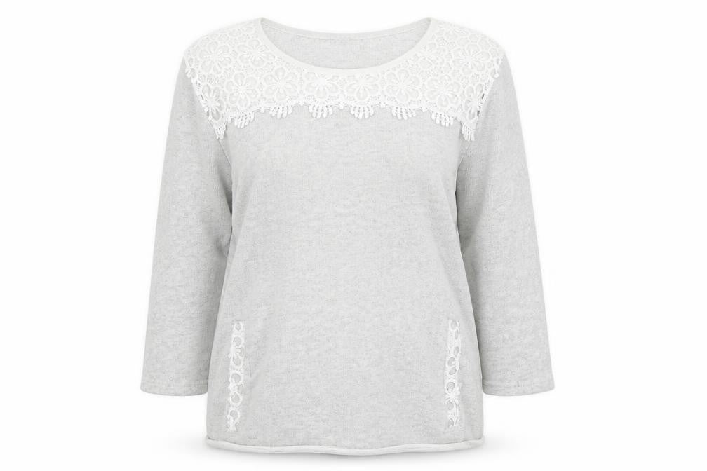 Originals Womens Grey Round Neck Floral Cotton Pullover Jumper Size L