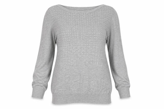 Front view of Next women’s grey round neck cotton jumper, size UK 10