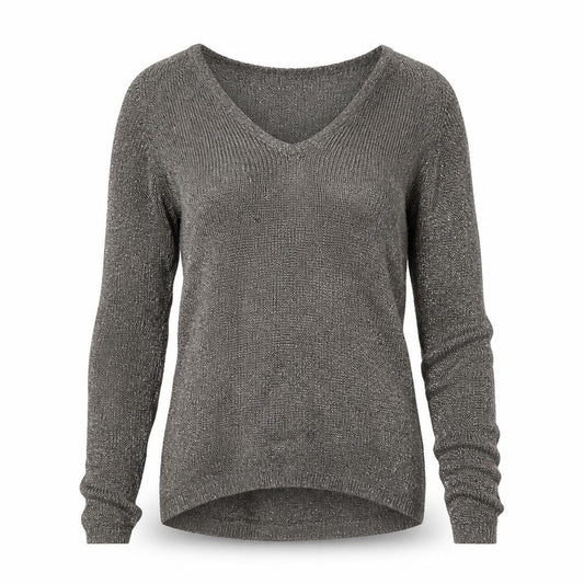 Front view of Next women’s gold v-neck viscose jumper, size UK 10