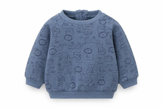 Front view of Matalan boys’ blue geometric cotton jumper, size 0-3, months