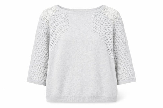 Front view of Warehouse women’s grey round neck viscose jumper, size UK 12