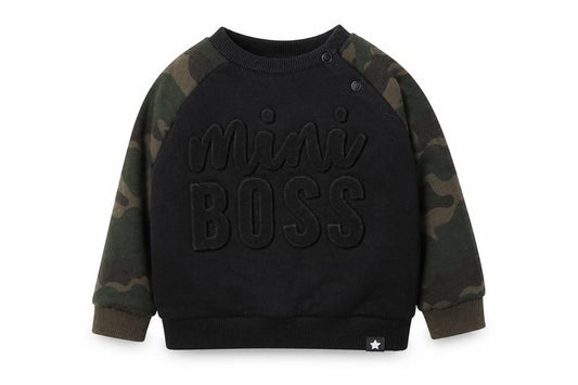 Front view of F&F boys’ multicoloured camouflage cotton jumper, size 3-6, months