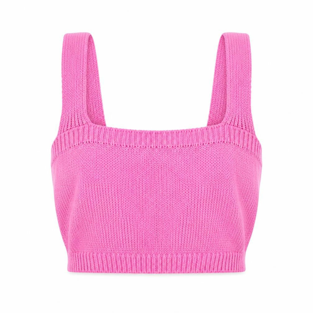 Monki Womens Pink Square Neck Acrylic Vest Jumper Size M