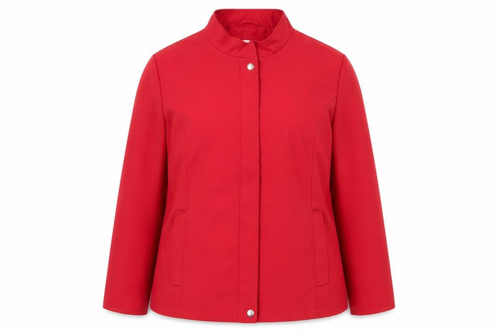 Front view of Rossetti women’s red jacket coat, size UK 16, zip
