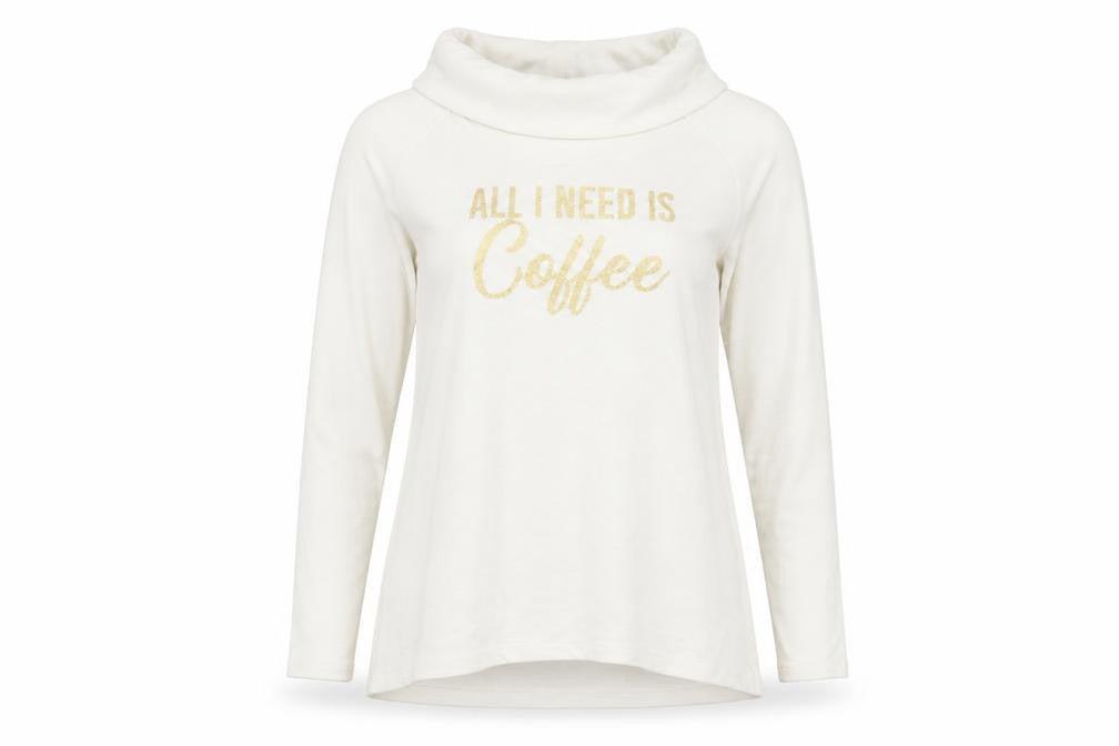 Front view of No Boundaries women’s white roll neck rayon jumper, size XL, - coffee