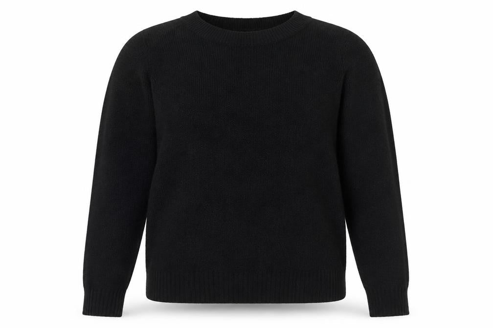 Front view of H&M women’s black round neck acrylic jumper, size L