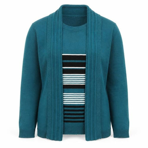 Vida Vi Womens Green Round Neck Striped Acrylic Pullover Jumper Size M - M/L