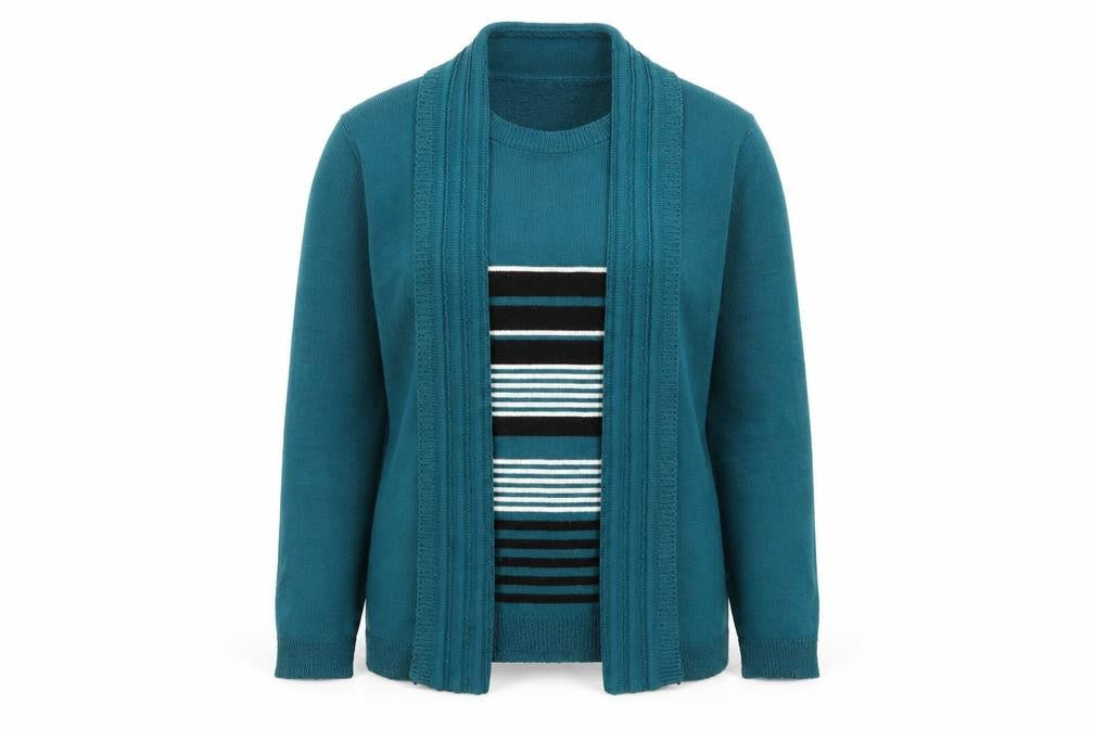 Vida Vi Womens Green Round Neck Striped Acrylic Pullover Jumper Size M - M/L