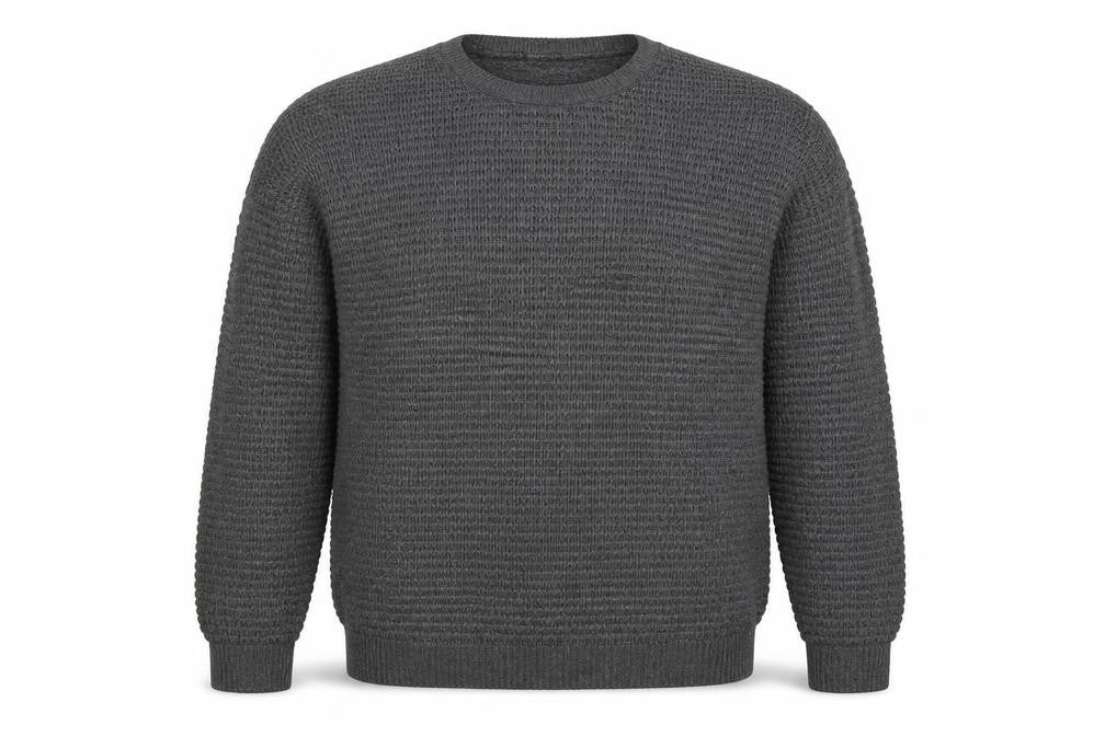 Front view of Topman men’s grey round neck cotton jumper, size S