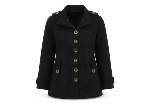 Front view of Glamorosa women’s black jacket, size UK 12, button