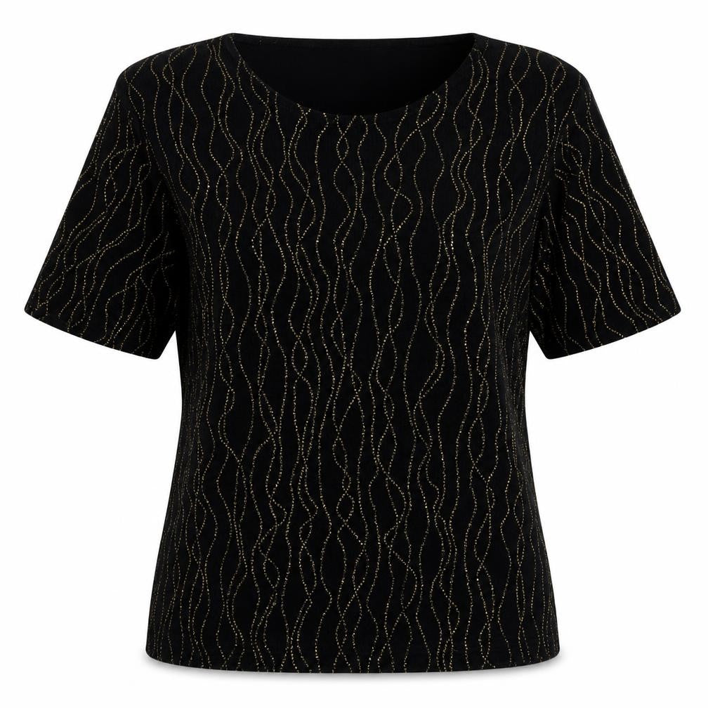 Front view of your 6th sense women’s black geometric acetate basic blouse, size UK 12, round neck