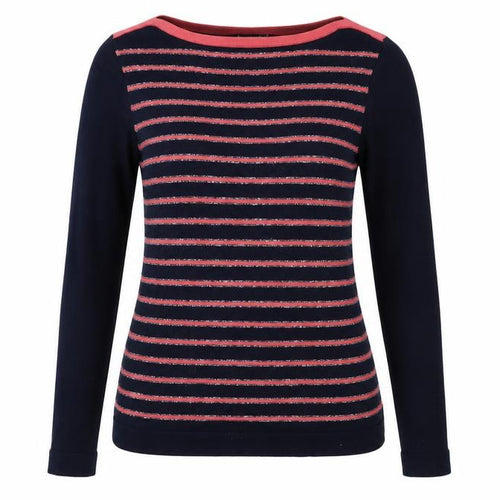 Bonmarché Womens Blue Boat Neck Striped Cotton Pullover Jumper Size 12