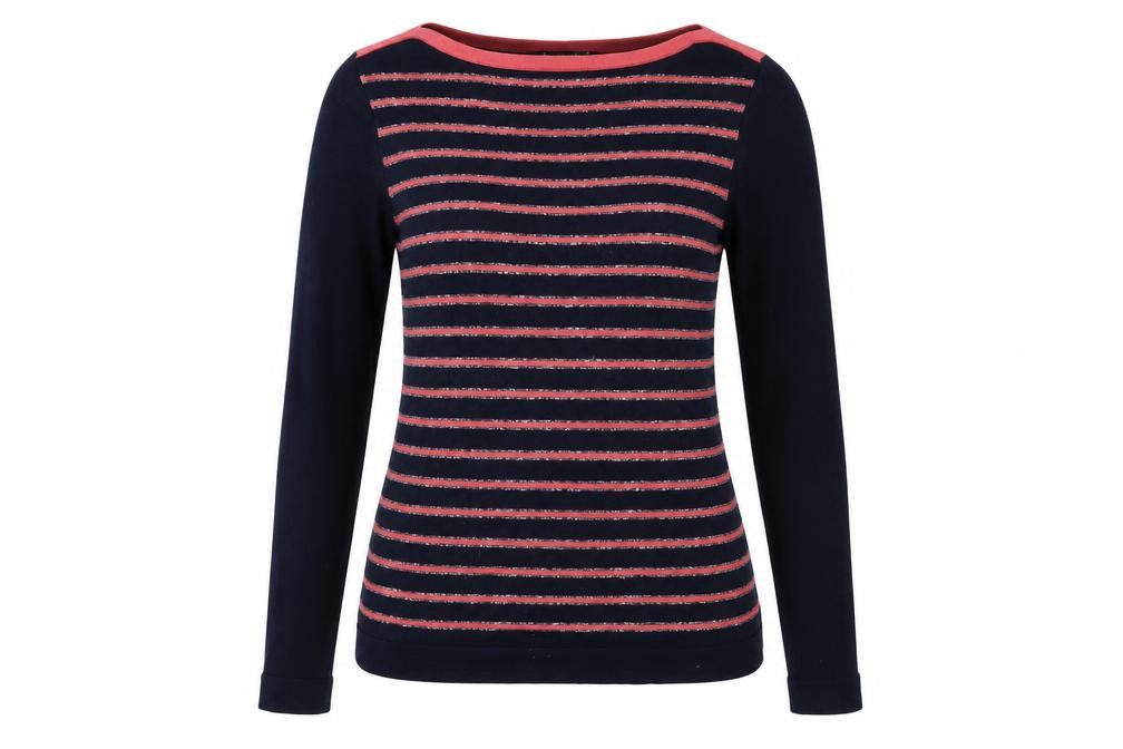 Bonmarché Womens Blue Boat Neck Striped Cotton Pullover Jumper Size 12