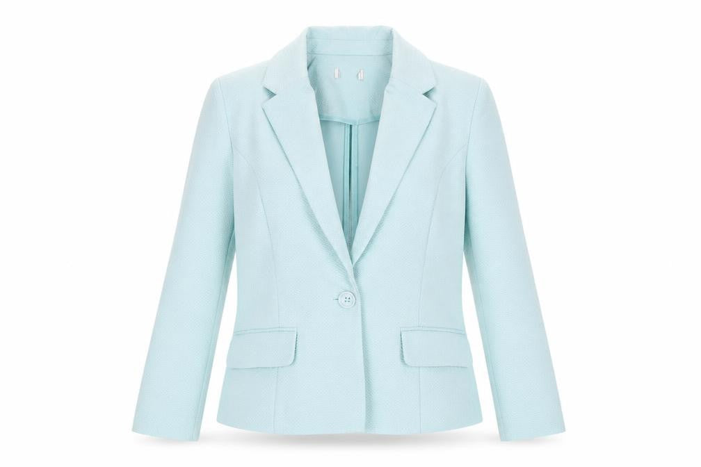 Front view of Preworn women’s green polyester jacket suit jacket, size UK 10
