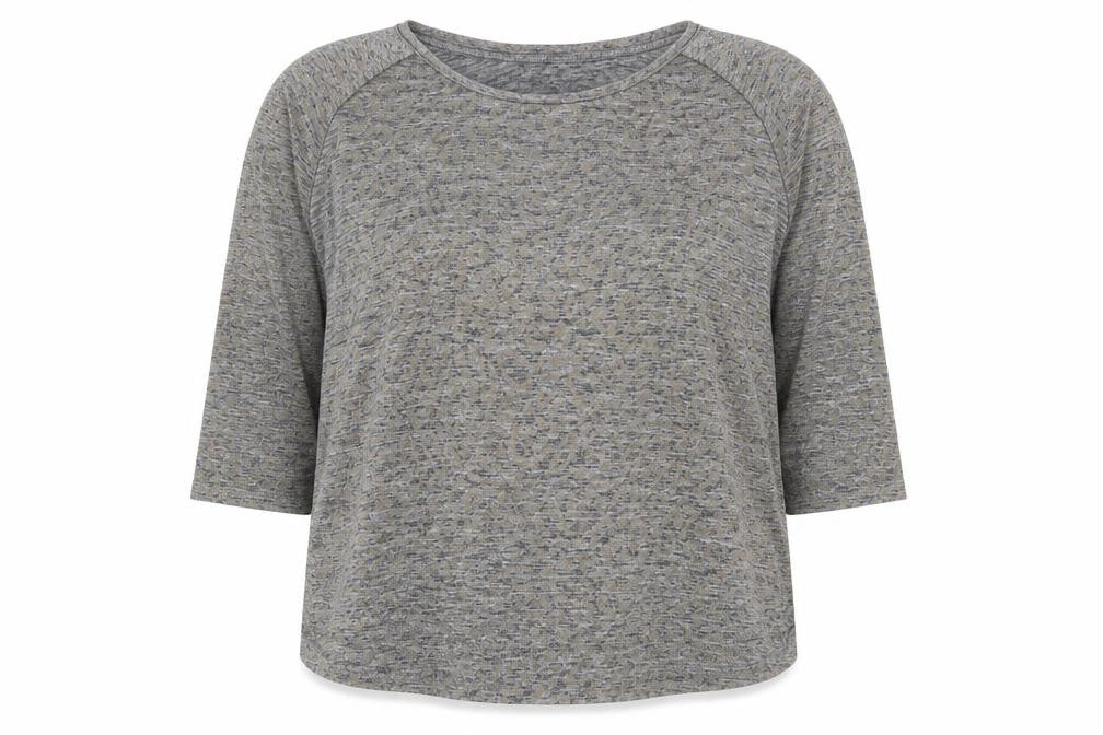 Front view of Next women’s grey animal print polyester jersey blouse, size UK 16, boat neck - metallic