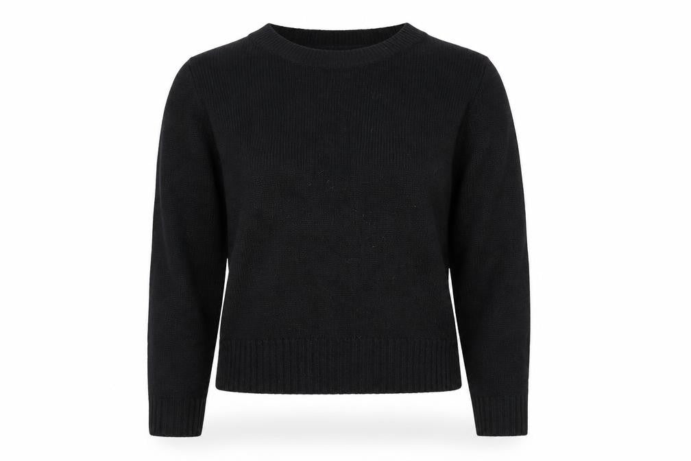 Front view of H&M women’s black round neck acrylic jumper, size M