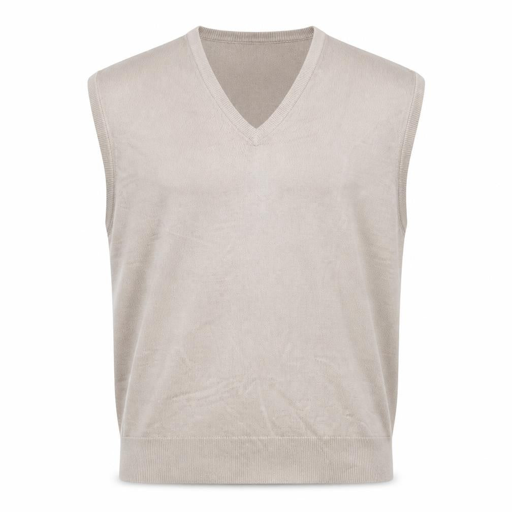 McRichards of Edinburgh Mens Beige V-Neck Acrylic Vest Jumper Size XL