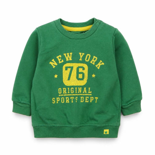 Front view of F&F boys’ green cotton jumper, size 0-3, months