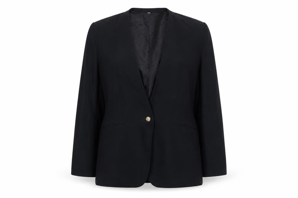 Front view of NicoNico women’s black polyester jacket blazer, size UK 12