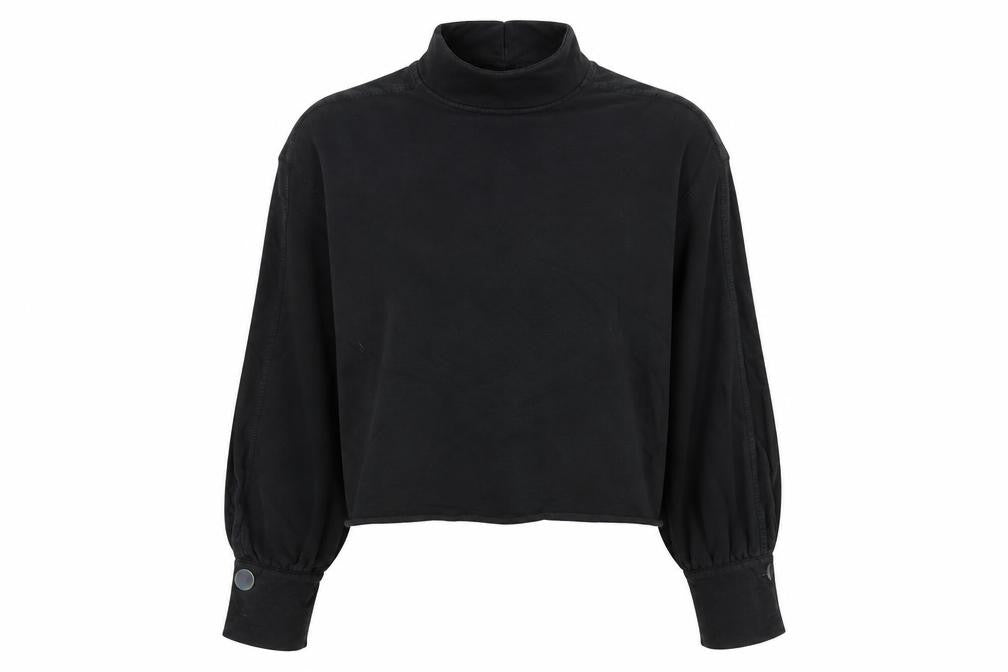Front view of River Island women’s black polyester pullover sweatshirt, size S, pullover