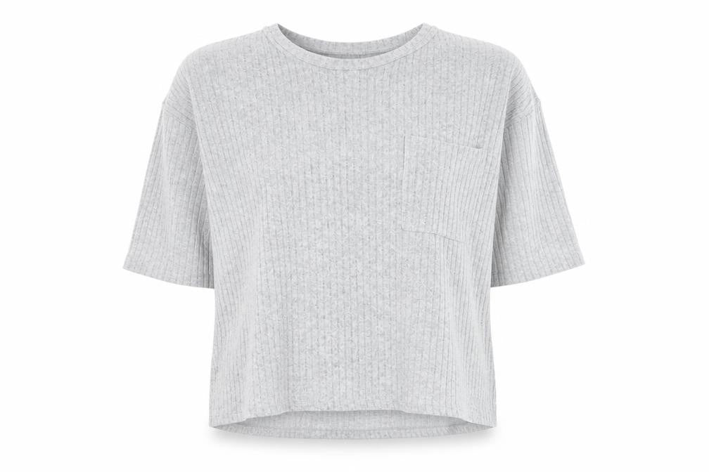 Front view of Primark women’s grey round neck polyester jumper, size UK 14
