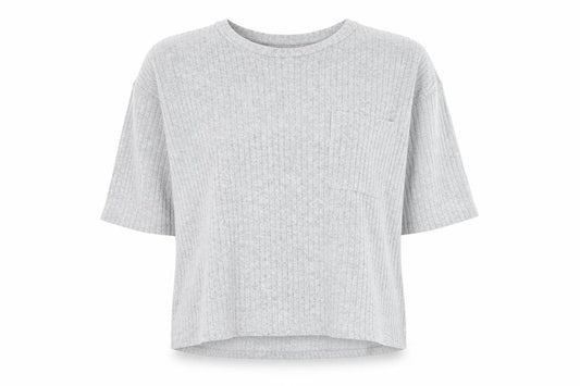 Front view of Primark women’s grey round neck polyester jumper, size UK 14