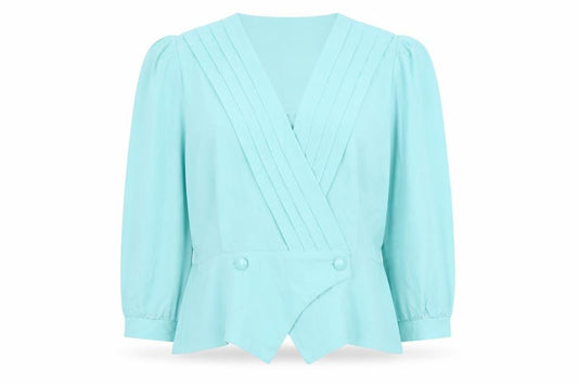 Front view of Rembrandt women’s blue jacket blazer, size UK 18, button
