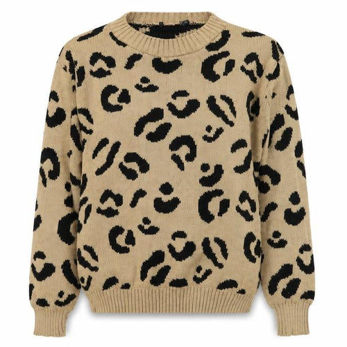 Preworn Womens Brown Round Neck Animal Print Acrylic Pullover Jumper Size S