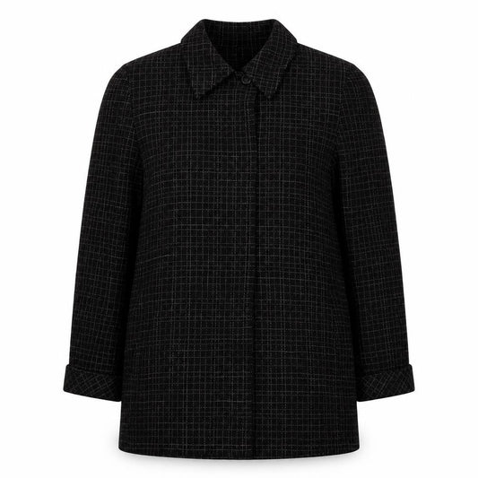 Front view of KS. Selection women’s black check jacket blazer, size UK 14, button