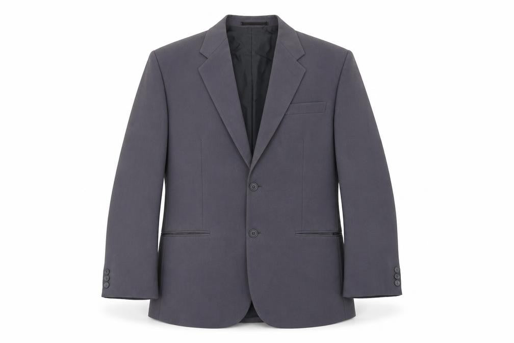 Front view of Premier MAN men’s grey polyester jacket suit jacket, size 40