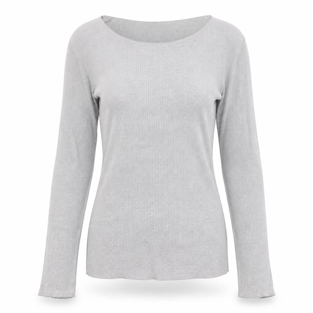 Front view of Sweewë women’s grey round neck viscose jumper, size M