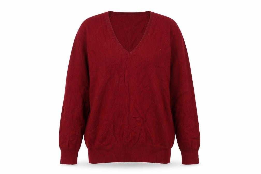 Front view of Zara women’s red v-neck cotton jumper, size XL