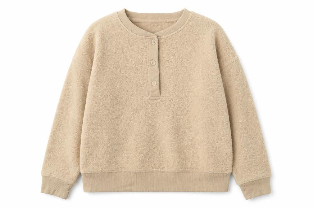 Front view of Primark women’s beige round neck polyester cardigan jumper, size UK 10