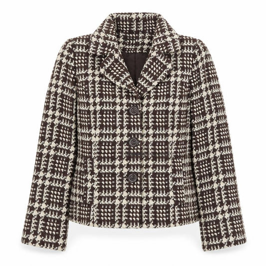 Front view of Matalan women’s multicoloured geometric polyester jacket suit, size UK 12