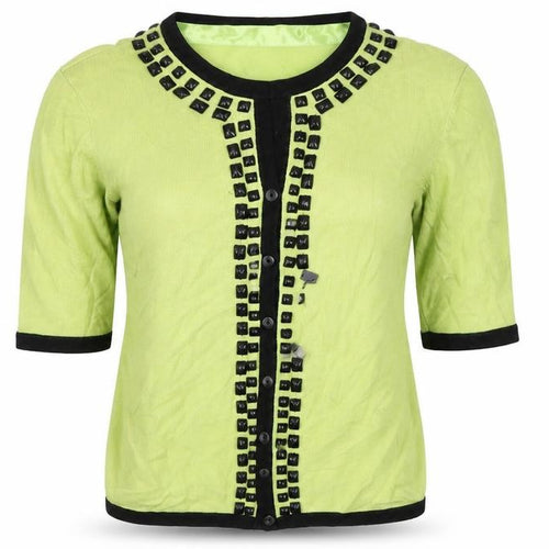 CC Womens Green Round Neck Viscose Cardigan Jumper Size S